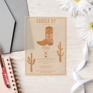 Western Country Cowboy Boots Sattel bis Geburtstag Pergament Einladungen