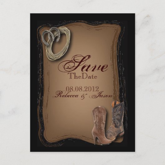 Western Country Cowboy Hochzeit speichern Sie das  Ankündigungspostkarte (Vorderseite)