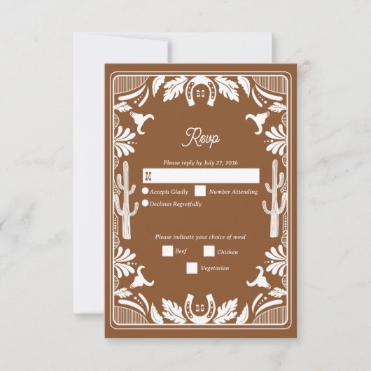 Western Country Cowboy Rustic Wedding Brown RSVP Karte (Vorderseite)