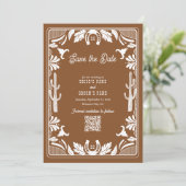 Western Country Cowboy Rustic Wedding Brown Save The Date (Stehend Vorderseite)