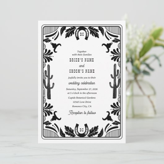 Western Country Cowboy Rustikale Hochzeit Einladung (Stehend Vorderseite)