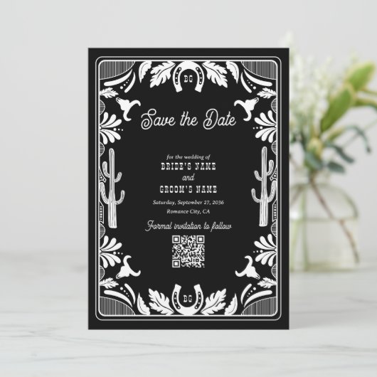 Western Country Cowboy Rustikale Hochzeit Save The Date (Stehend Vorderseite)