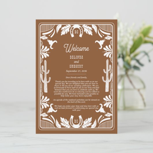 Western Country Cowboy Wedding Brown Tour Programm (Stehend Vorderseite)