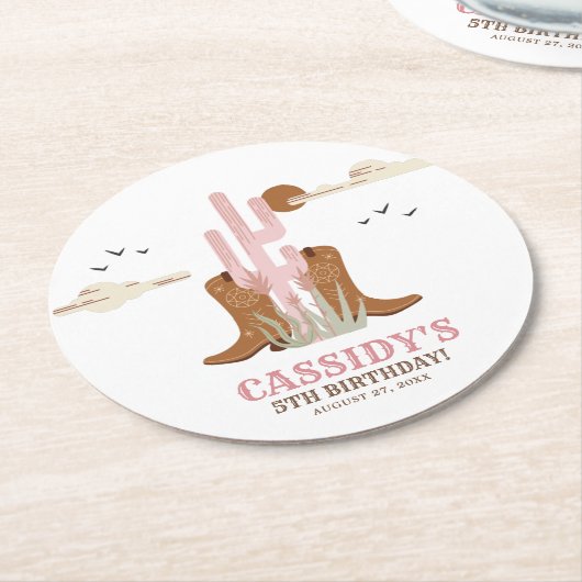 Western Country Cowgirl Birthday Rustikal Runder Pappuntersetzer (Angewinkelt)
