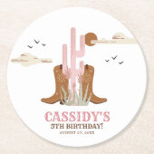 Western Country Cowgirl Birthday Rustikal Runder Pappuntersetzer (Vorderseite)