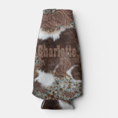 Western Country Cowhide Türkis Brown Leather Flaschenkühler (Vorderseite)