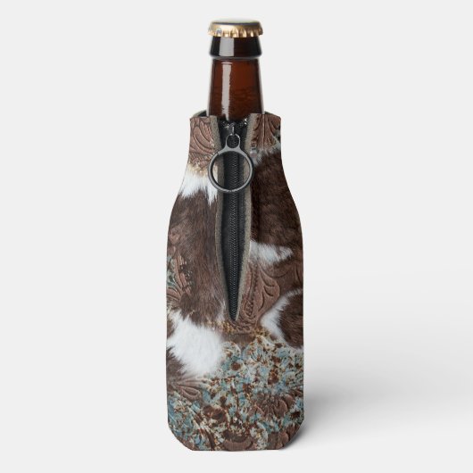 Western Country Cowhide Türkis Brown Leather Flaschenkühler (Flasche Rückseite)