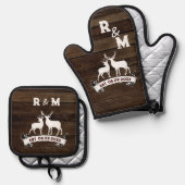 Western Country Deer Anniversary Est Mr. and Mrs. Ofenhandschuh & Topflappen-Set (Vorderseite/Rückseite)