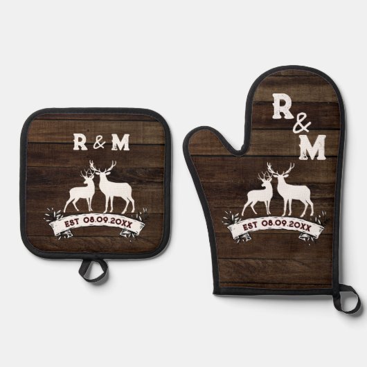 Western Country Deer Anniversary Est Mr. and Mrs. Ofenhandschuh & Topflappen-Set (Vorderseite)