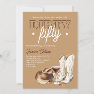 Western Country Dirty Fifty 50. Geburtstagsfeier Einladung