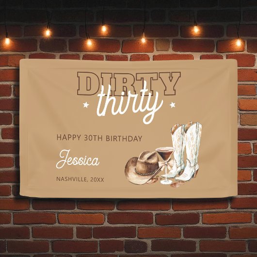 Western Country Dirty Thirty 30th Birthday Party Banner