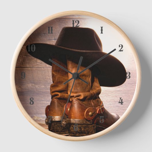 western country hat barn wood cowboy boots wanduhr (Vorderseite)