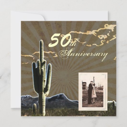 Western Country Kaktus 50. Hochzeitstag Einladung (Vorderseite)