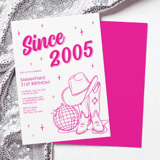 Western Country Pink Disco 21. Geburtstag Party Einladung