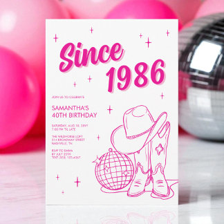 Western Country Pink Disco 40. Geburtstag Party Einladung