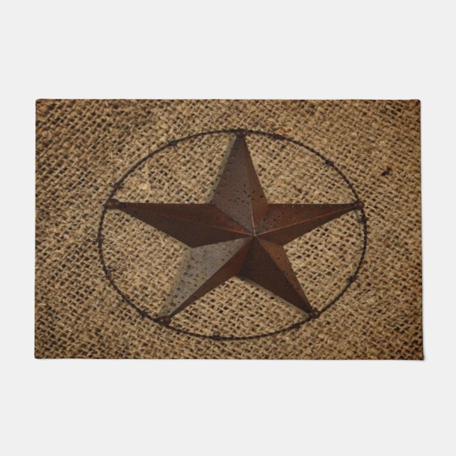 Western Country Rustic Burlap Primitive Texas Star Fußmatte (Vorderseite)
