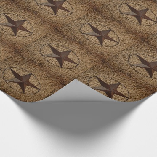 Western Country Rustic Burlap Primitive Texas Star Geschenkpapier (Ecke)