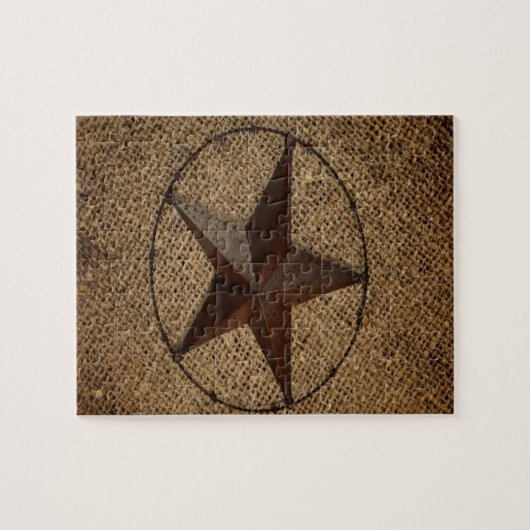 Western Country Rustic Burlap Primitive Texas Star Puzzle (Horizontal)