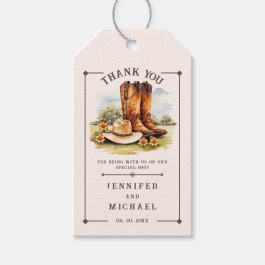 Western Country Rustic Cowboy Boots Gastgeschenk H Geschenkanhänger (Vorderseite)