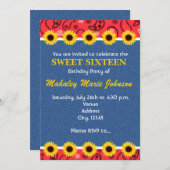 Western Country Sunflowers Denim Bandana Party Einladung (Vorne/Hinten)