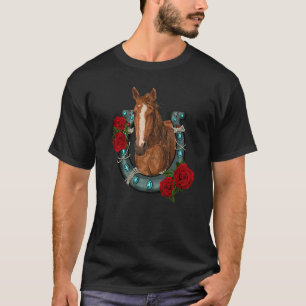 Western Country Texas Cowgirl Floral Hufeisen Hor T-Shirt