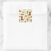Western country theme with cactus quadratischer aufkleber (Tasche)