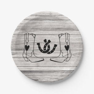 Western Country Wedding Rustic Cowboy Wood Pappteller