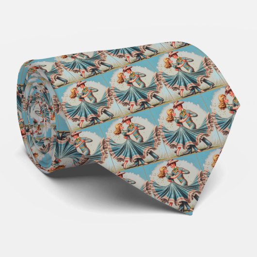 Western Couple Dancing Waltz Vintag Look Krawatte (Gerollt)