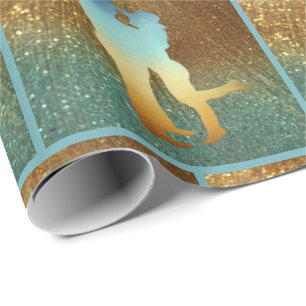 Western Couple On Blue/Gold Imitats Glitzer Print Geschenkpapier