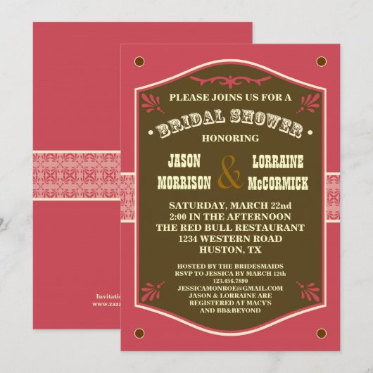 Western Couple's Bridal Dusche Einladung (Vorne/Hinten)