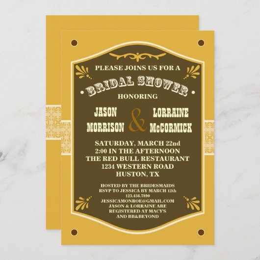 Western Couple's Bridal Dusche Einladung (Vorne/Hinten)