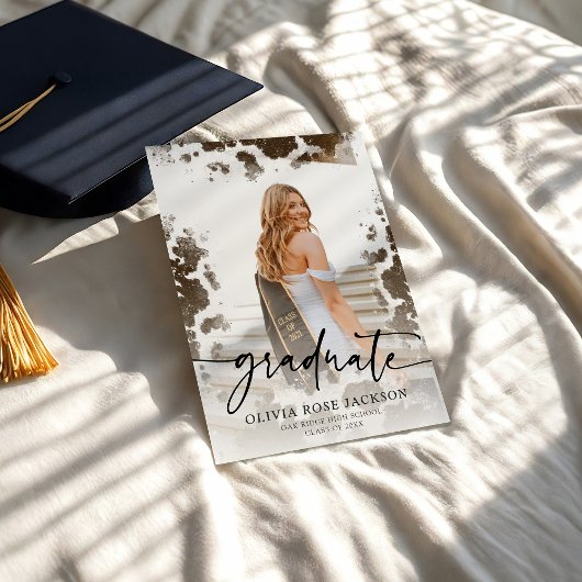 Western Cow Print Foto Graduation Party Einladung