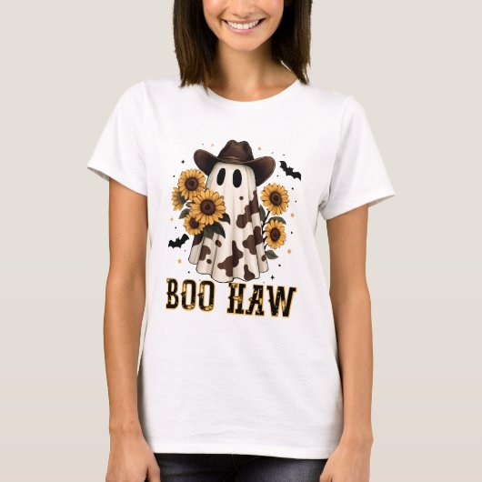 Western Cow Spot Spooky Ghost Boo Haw T-Shirt (Vorderseite)