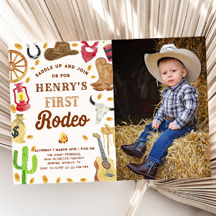 Western Cowboy 1. Rodeo Geburtstagsparty Foto Einladung