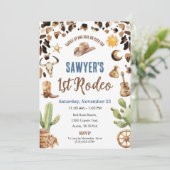 Western Cowboy “1st Rodeo” Birthday Invitation Einladung (Stehend Vorderseite)