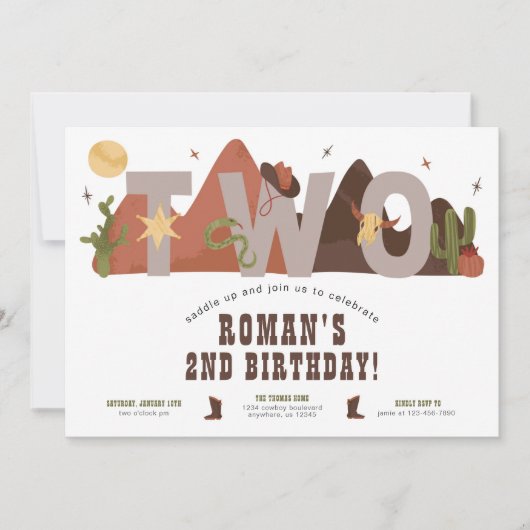 Western Cowboy 2. Geburtstag Einladung (Vorderseite)