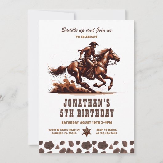 Western Cowboy 5. Rodeo Geburtstag Einladung (Vorderseite)