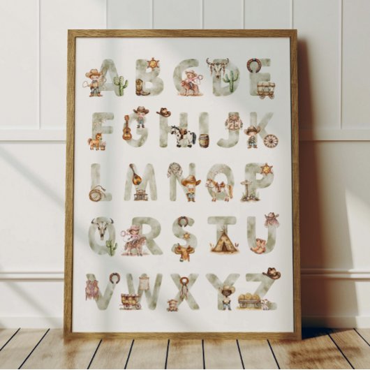 Western Cowboy Alphabet ABC Poster For Kids Room