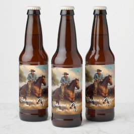 Western Cowboy and Bay Horse Bierflaschenetikett