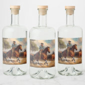 Western Cowboy and Bay Horse Wedding Alkoholflaschenetikett (Flaschen)