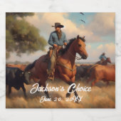 Western Cowboy and Bay Horse Wedding Alkoholflaschenetikett (Einzelnes Label)
