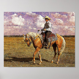 Western Cowboy auf Palomino Pferd Poster