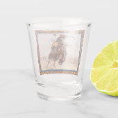 Western-Cowboy auf wildem sträubendem Westpferd Schnapsglas (Rückseite)