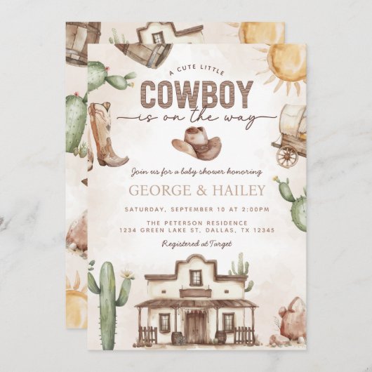 Western Cowboy Baby Dusche Einladung (Vorne/Hinten)