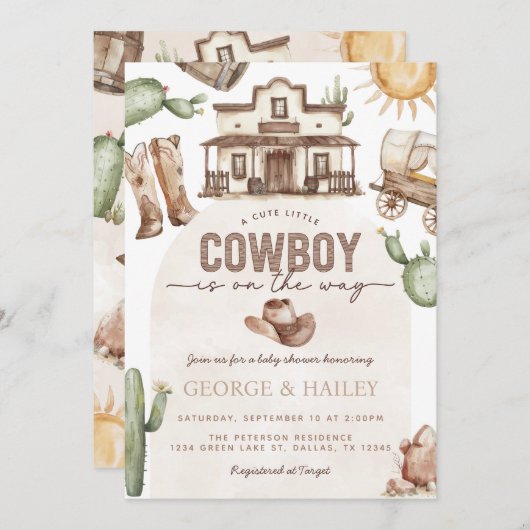 Western Cowboy Baby Dusche Einladung (Vorne/Hinten)