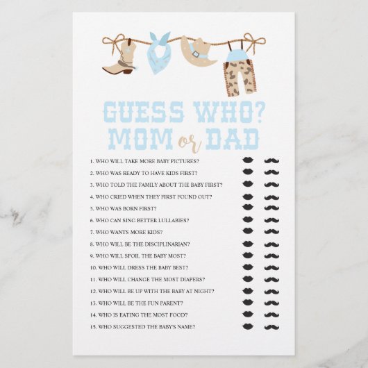 Western Cowboy Baby Dusche Ratet Wer Game Flyer (Vorne)