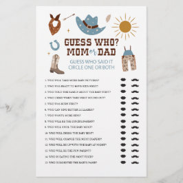 Western Cowboy Baby Dusche Ratet Wer Game Flyer