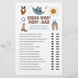 Western Cowboy Baby Dusche Ratet Wer Game Flyer