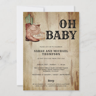 Western Cowboy Baby Shower Cactus Hat Boots Einladung