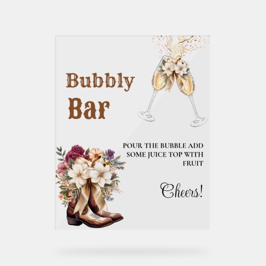 Western Cowboy Bachelorette Bubbly Bar Table Sign Acrylschild (Vorderseite)